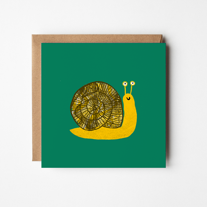 Snail - blank greetings card - Magnolia the Florist All my cards are from my own quirky and original illustrations and are blank inside, so they work equally well as greetings cards or notecards. They are square (15 x 15cm) cards printed on high quality matt, 350gsm card stock. They come with a kraft envelope and are sealed with a card clasp.  1