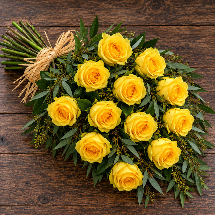 12 gerbes de roses attachées à la main