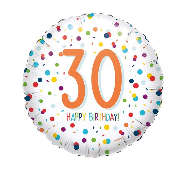 30th Birthday Balloon - Magnolia the Florist This eye‑catching balloon measures approximately 18 inches and comes inflated with helium, complete with a ribbon and a sturdy balloon weight, ready to display or gift the moment it arrives. Please note: designs will vary, and the image shown is an example. Each balloon is chosen to suit the occasion, ensuring a bright, joyful addition to their special 30th birthday.  1