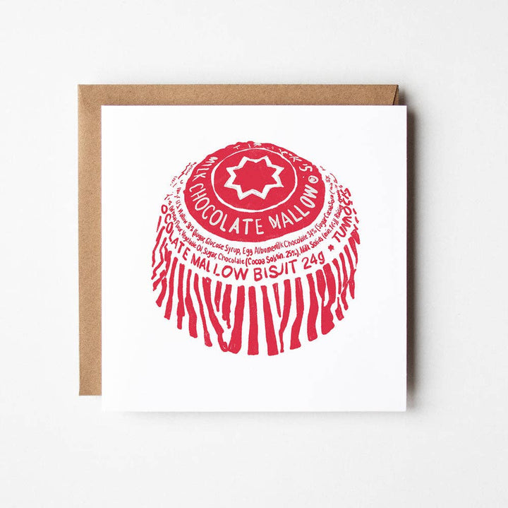 Tunnocks Teacake - blank greetings card - Magnolia the Florist All my cards are from my own quirky and original illustrations and are blank inside, so they work equally well as greetings cards or notecards. They are square (15 x 15cm) cards printed on high quality matt, 350gsm card stock. They come with a kraft envelope and are sealed with a card clasp..  1