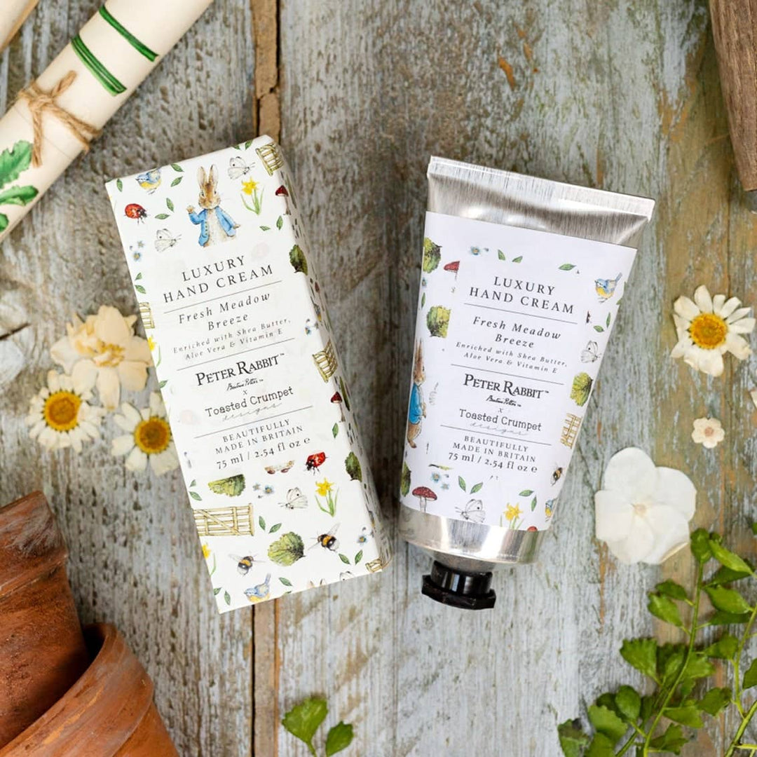 Peter Rabbit "Fresh Meadow Breeze" Luxury Hand Cream - Magnolia the Florist Indulge your senses with the Peter Rabbit "Fresh Meadow Breeze" Luxury Hand Cream from Toasted Crumpet. Enjoy the serene touch of nature indoors with this elegant hand cream. Inspired by the lush parklands and woodlands of Surrey, this product is part of our exclusive British-made range, bringing the beauty of the outdoors into your everyday self-care ritual.  1