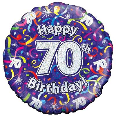 70th Birthday Balloon - Magnolia the Florist This eye‑catching balloon measures approximately 18 inches and comes inflated with helium, complete with a ribbon and a sturdy balloon weight, ready to display or gift the moment it arrives. Please note: designs will vary, and the image shown is an example. Each balloon is chosen to suit the occasion, ensuring a bright, joyful addition to their special 70th birthday.  1