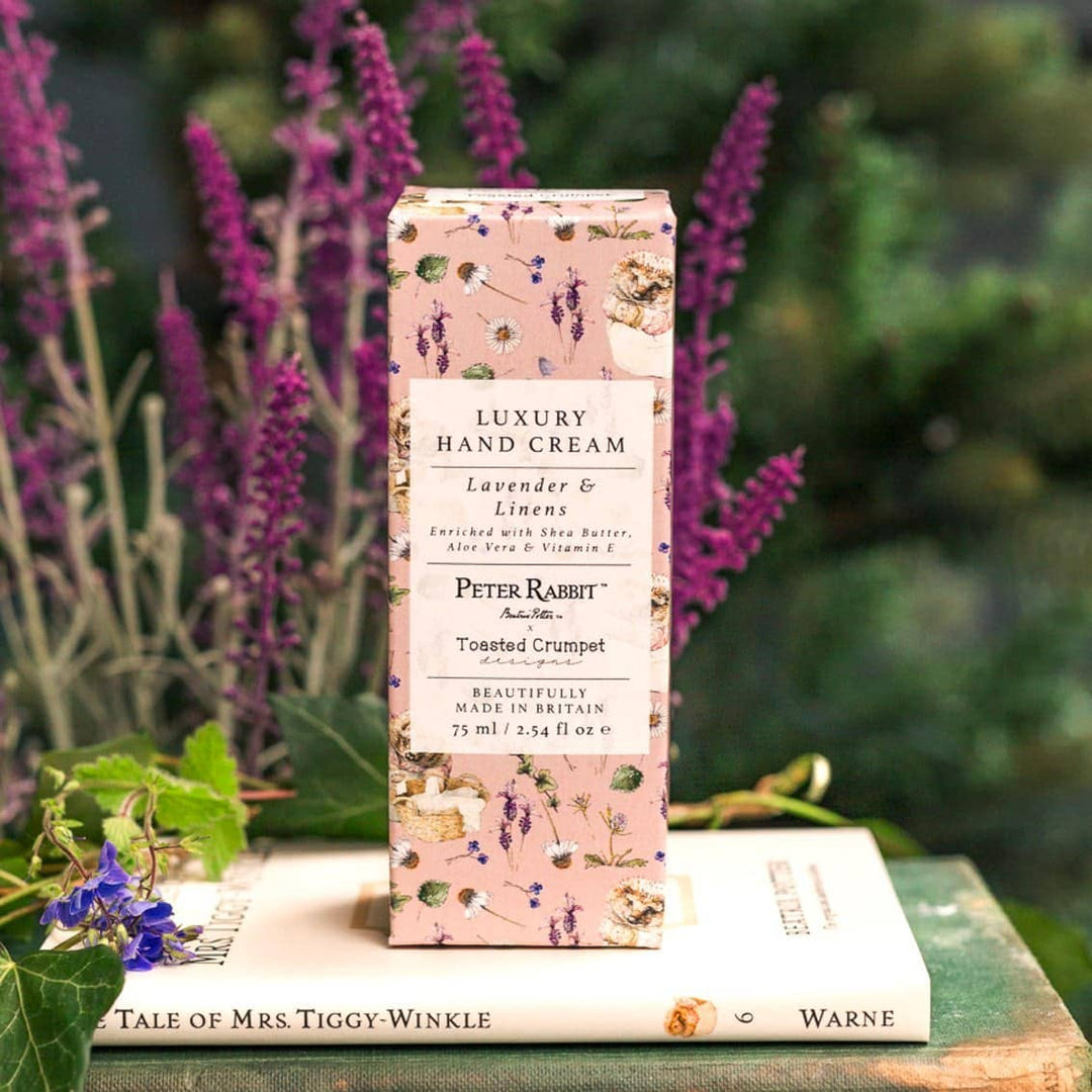 Mrs. Tiggy-Winkle "Lavender &amp; Linens" Luxury Hand Cream - Magnolia the Florist Experience the luxurious embrace of nature with our Mrs. Tiggy-Winkle "Lavender &amp; Linens" Luxury Hand Cream. Infused with the soothing scent of lavender and the fresh aroma of linens, this hand cream leaves your skin feeling soft and deeply nourished. It&