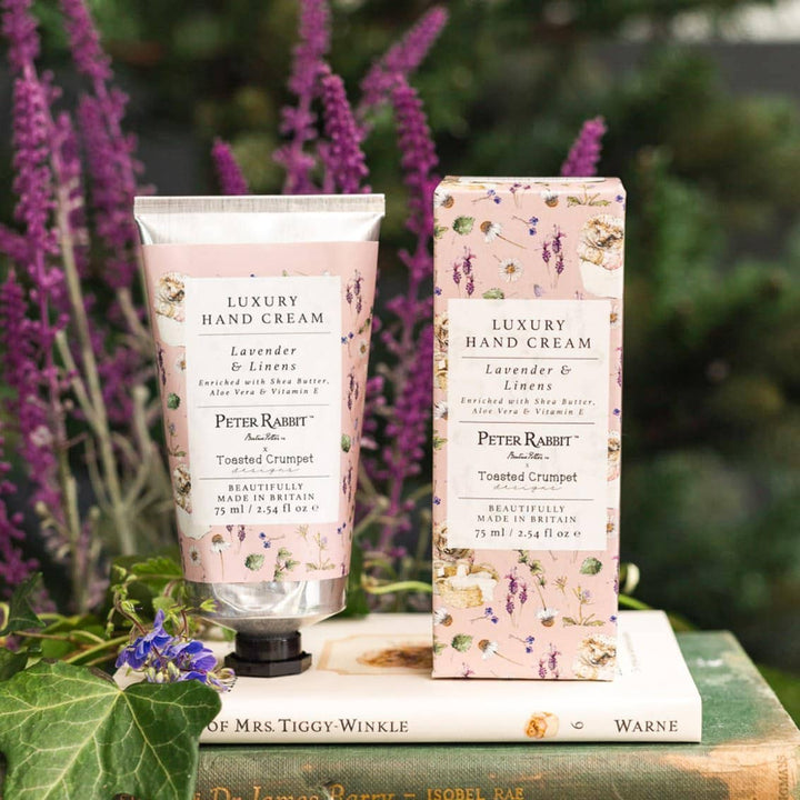 Mrs. Tiggy-Winkle "Lavender &amp; Linens" Luxury Hand Cream - Magnolia the Florist Experience the luxurious embrace of nature with our Mrs. Tiggy-Winkle "Lavender &amp; Linens" Luxury Hand Cream. Infused with the soothing scent of lavender and the fresh aroma of linens, this hand cream leaves your skin feeling soft and deeply nourished. It&