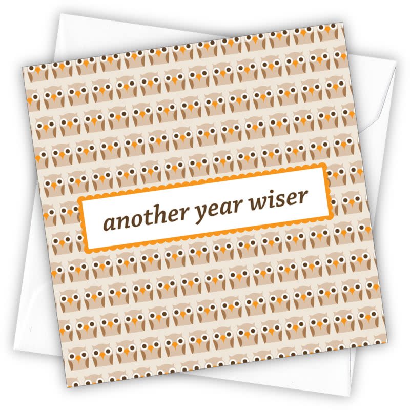 Another Year Wiser Greetings Card - Magnolia the Florist Individual greeting card and envelope. Blank inside for your personal message Supplied with a colour co-ordinated envelope Envelope colour: White High-quality (300gsm) matt finish card Printed in the UK. Size: 100mm × 100m  1