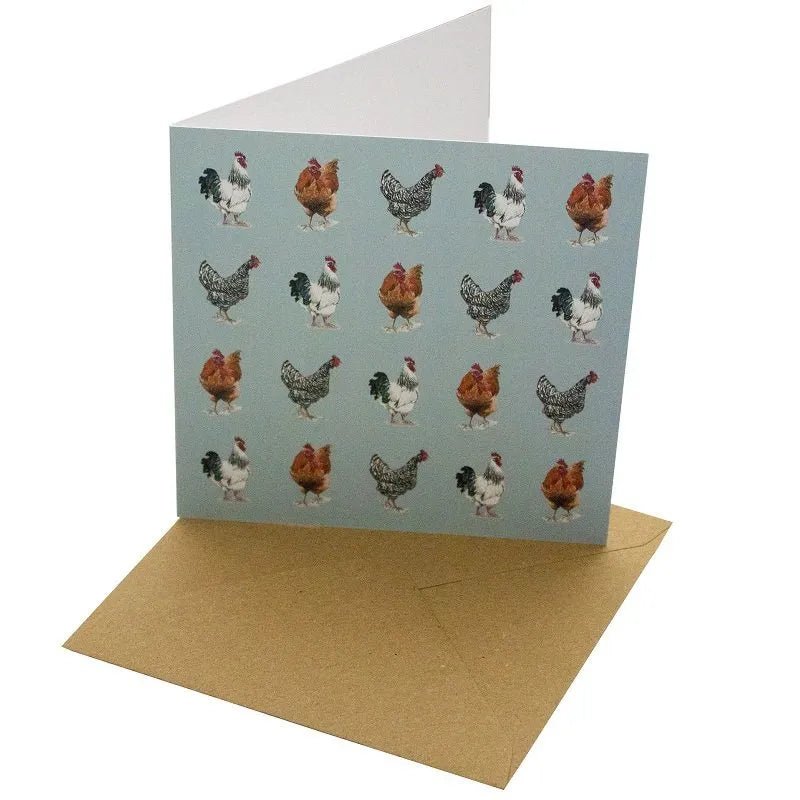 Blue Chicken Breeds Greetings Card - Magnolia the Florist Gift your loved ones a beautiful Blue Chicken Breeds Greetings Card that will make any occasion special. This 148mm square card is made with a sustainable, 100% recycled unbleached 350gsm paper. The featured feather design with a blank interior for a personal message makes it a perfect choice for any special day.  1