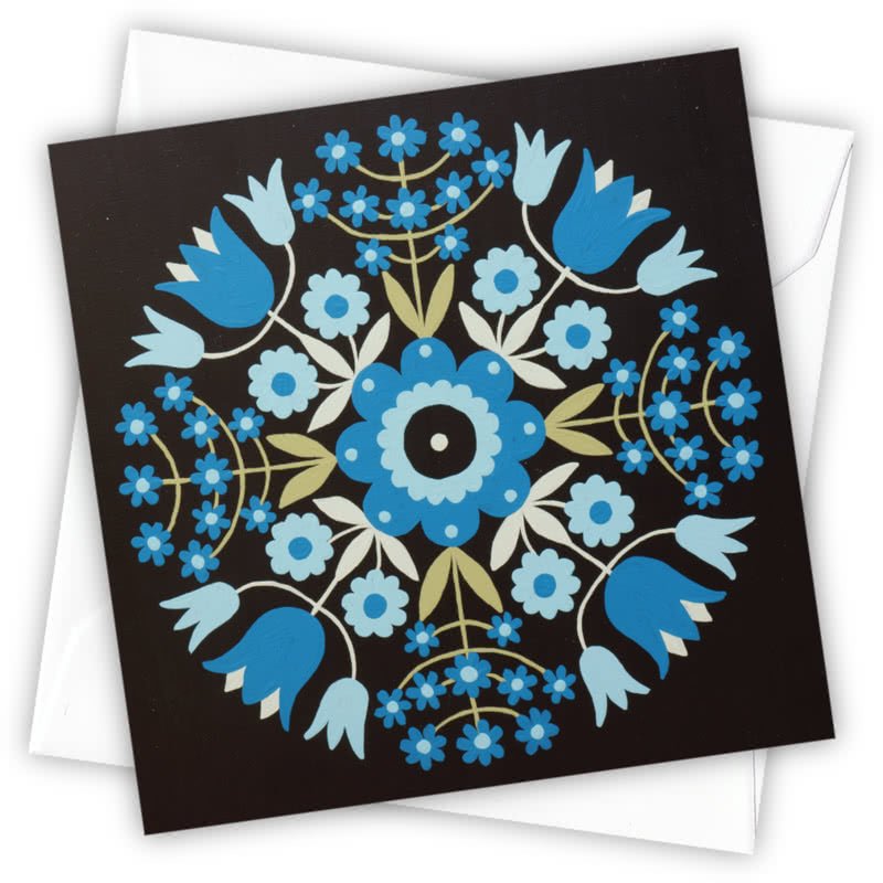 Blue Floral Pattern Greetings Card - Magnolia the Florist Individual greeting card and envelope. Blank inside for your personal message Supplied with a colour co-ordinated envelope Envelope colour: White High-quality (300gsm) matt finish card Printed in the UK. Size: 100mm × 100m  1