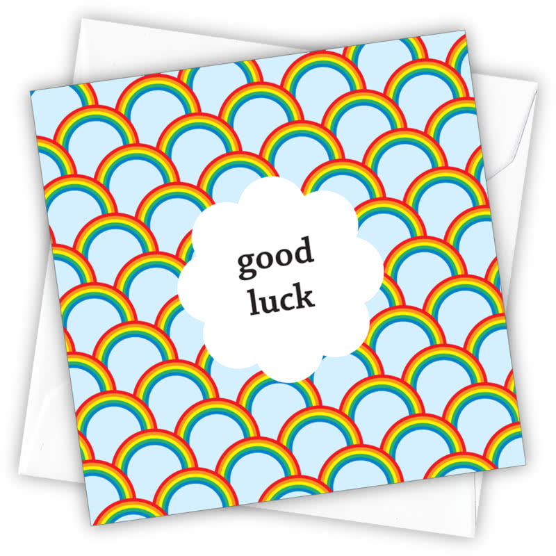 Good Luck Greetings Card - Magnolia the Florist Individual greeting card and envelope. Blank inside for your personal message Supplied with a colour co-ordinated envelope Envelope colour: White High-quality (300gsm) matt finish card Printed in the UK. Size: 100mm × 100m  1