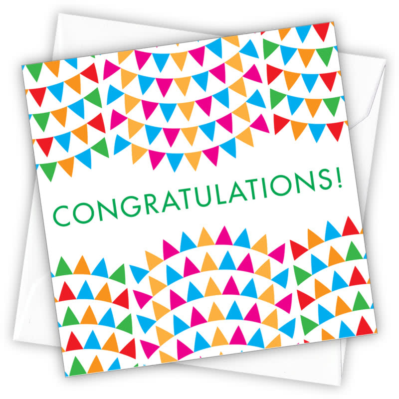 Congratulations! Greetings Card - Magnolia the Florist Individual greeting card and envelope. Blank inside for your personal message Supplied with a colour co-ordinated envelope Envelope colour: White High-quality (300gsm) matt finish card Printed in the UK. Size: 100mm × 100m  1