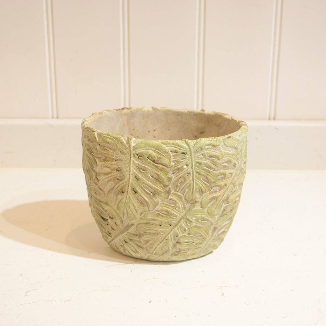 "Monstera" Oval Ceramic Vase Green - Magnolia the Florist The "Monstera" Oval Ceramic Vase is a beautiful home decor piece with an 18x10x16cm oval design and a detailed monstera leaf pattern. This elegant vase is crafted from ceramic and the classic green color makes it the perfect complement to your living space.  1