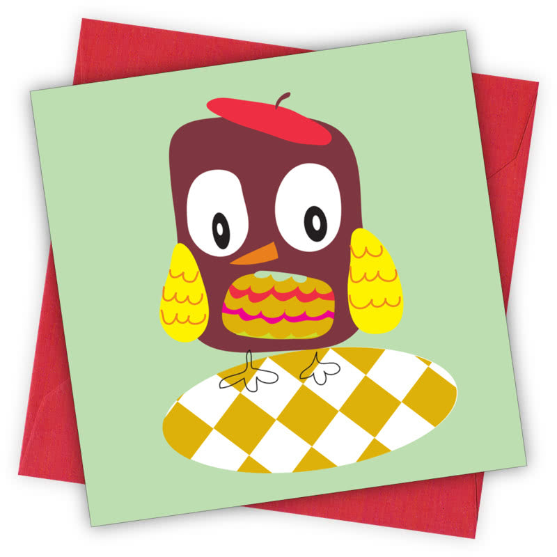 Owl Greetings Card - Magnolia the Florist Individual greeting card and envelope. Blank inside for your personal message Supplied with a colour co-ordinated envelope Envelope colour: Red High-quality (300gsm) matt finish card Printed in the UK. Size: 100mm × 100m  1